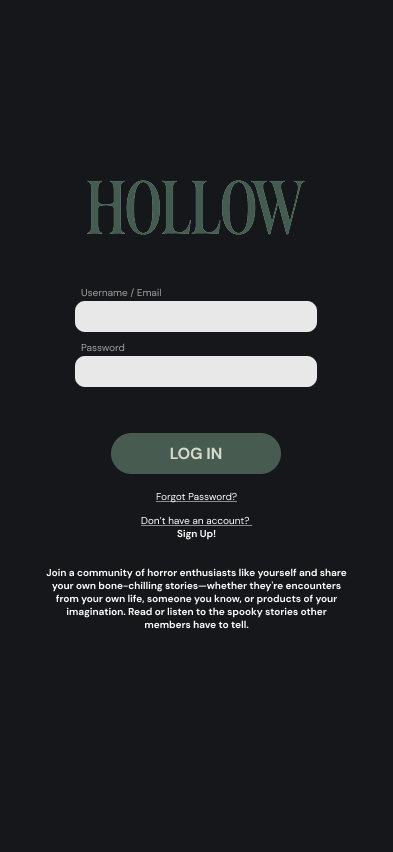 Hollow login screen mockup